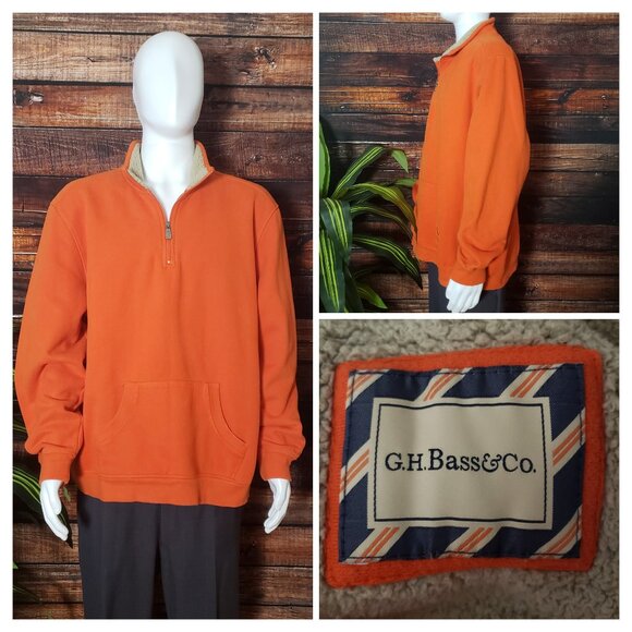 GH Bass & Co Mens 2XL XXL Hunter Orange Quarter Zip Soft Sweatshirt Sherpa Neck - Picture 1 of 9